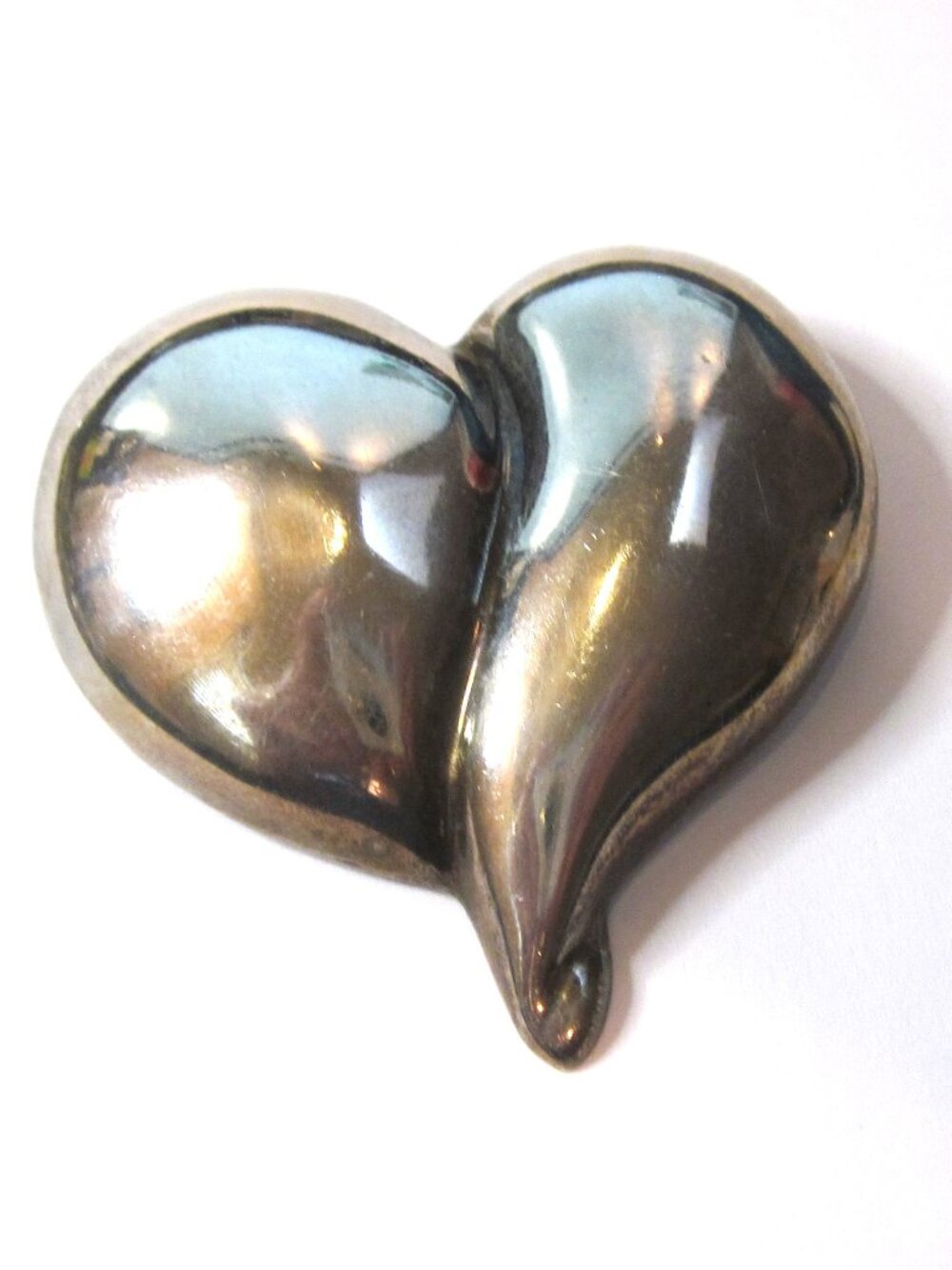 Large Puffy Heart Brooch, Sterling Silver, Mexico